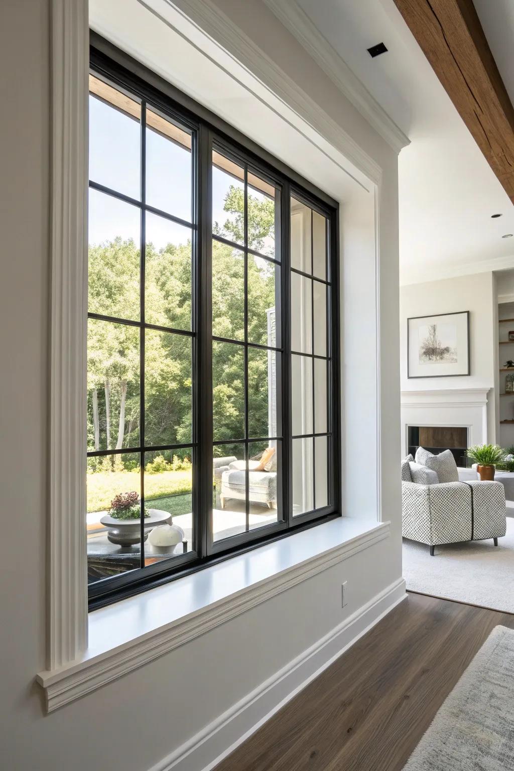 Sharp difference trim fashions a bold declaration.