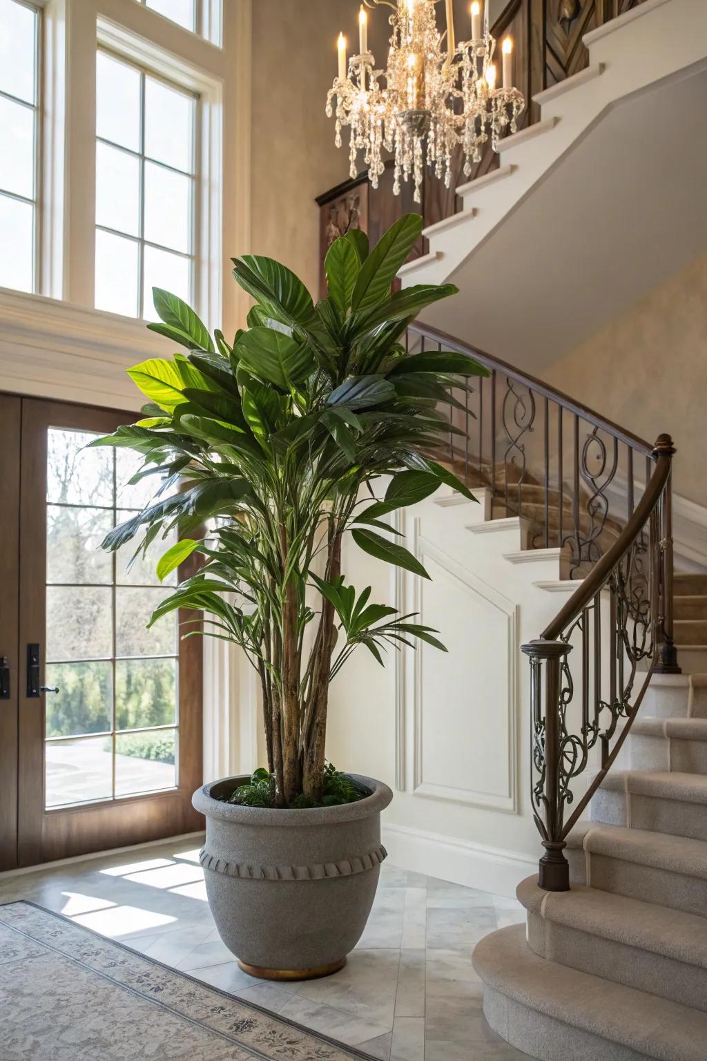 Statement plants add vitality and a touch of nature to the foyer.