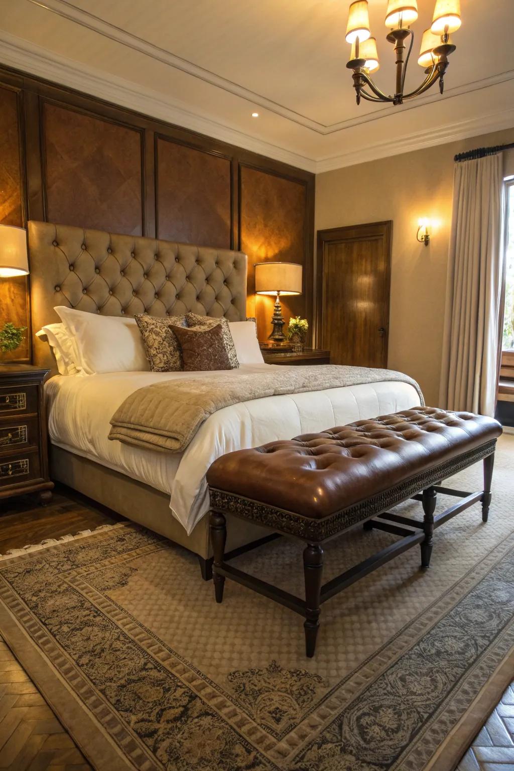 Leather accents introduce beauty and warmth
