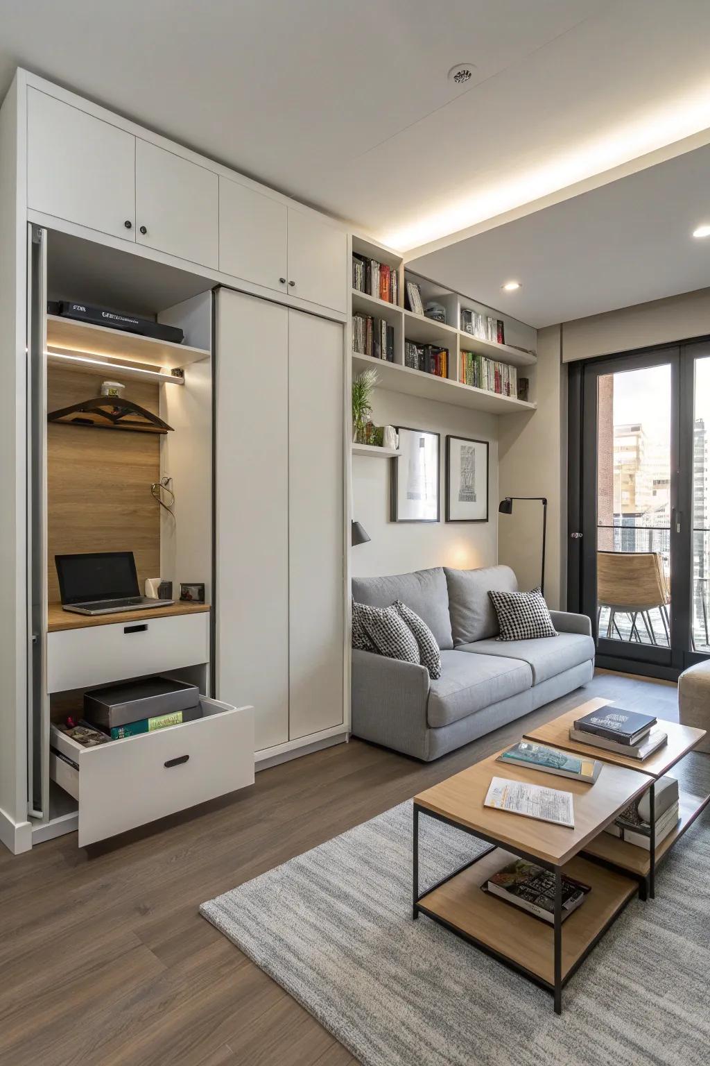 Hidden storage can help maintain a tidy and organized studio space.