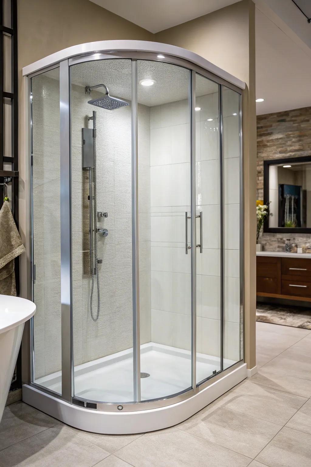 Rounded shower structures provide a gentle and stylish design element.