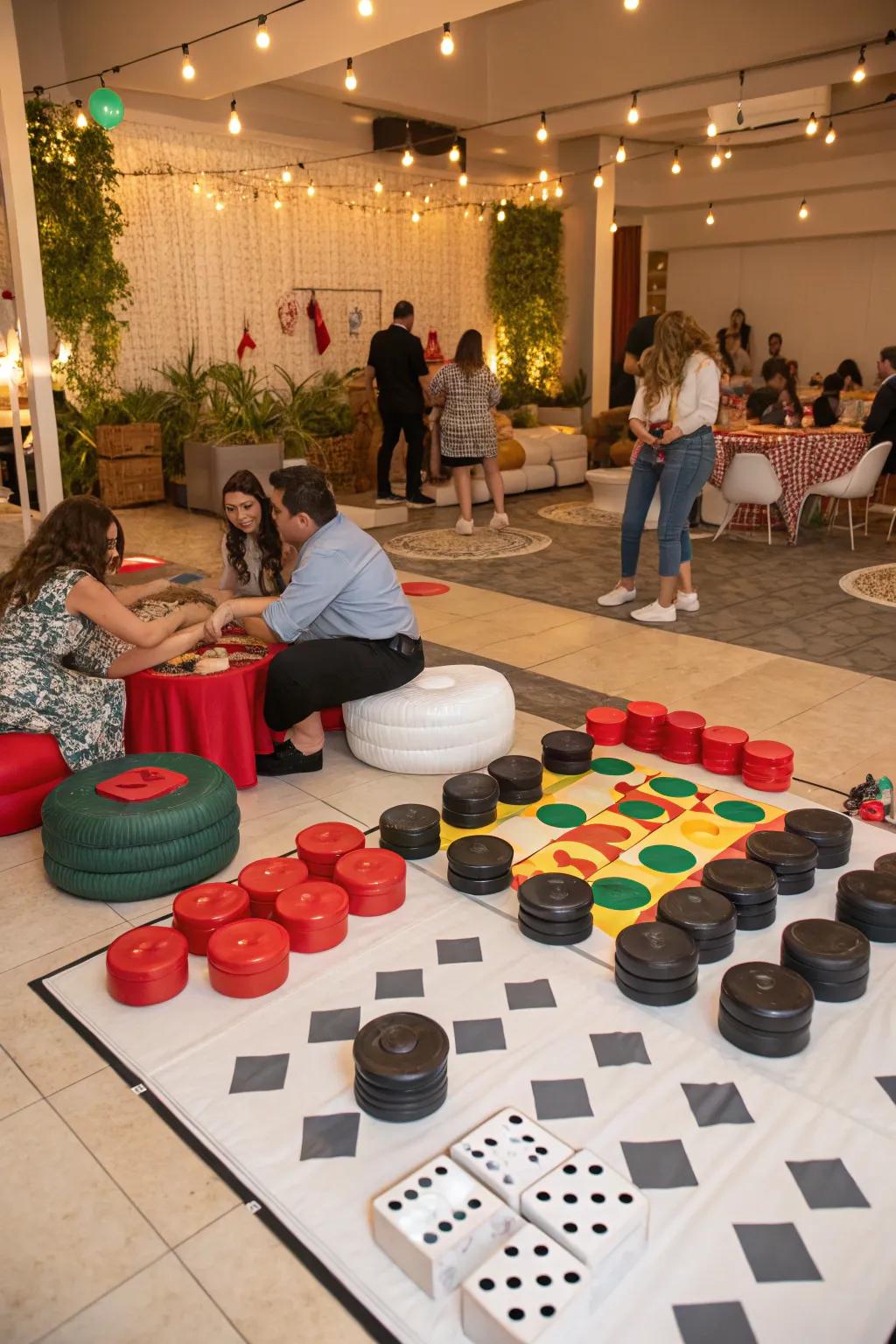 Large board games offer interactive enjoyment for your guests.