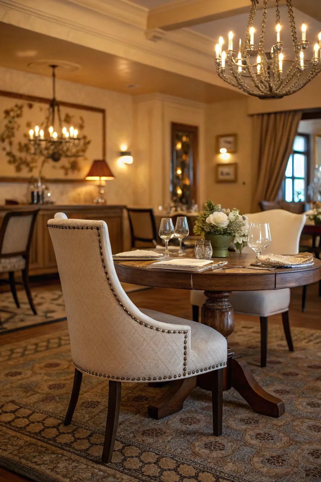 An accent chair at the dining table's head adds a personal touch.