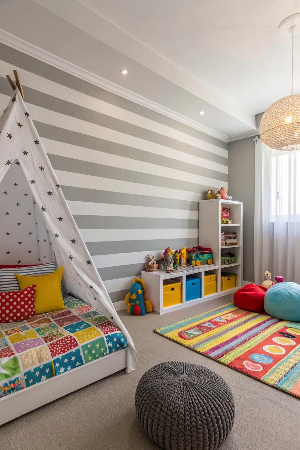Bands infuse energetic movement into a child's quarters.