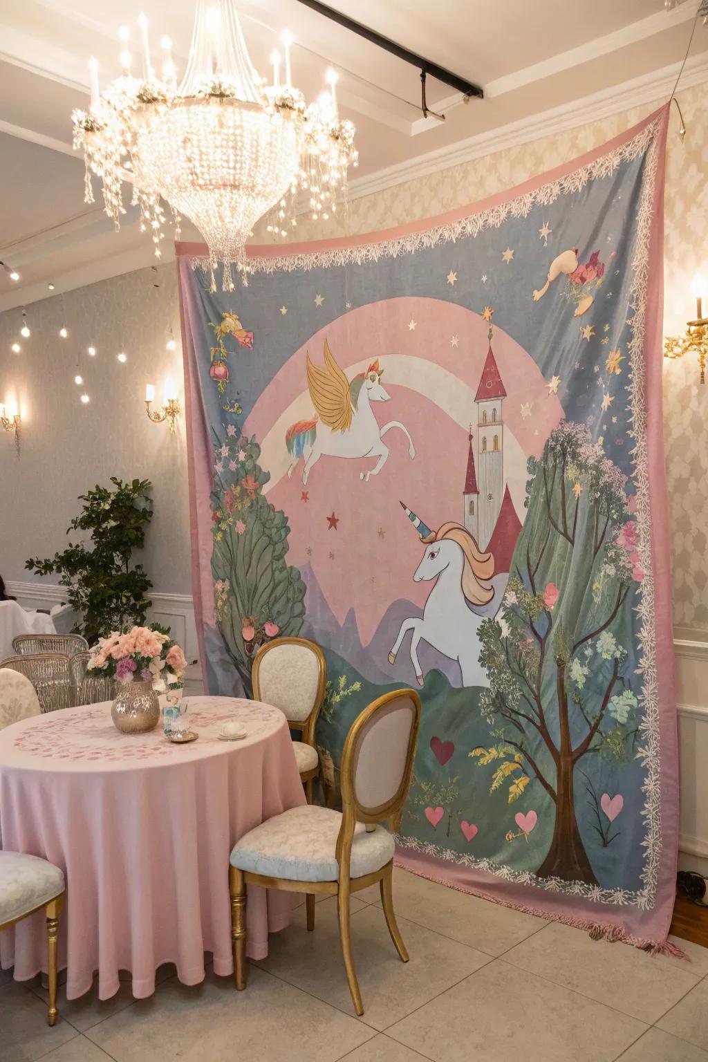 Fantasy wall hangings create a whimsical escape.