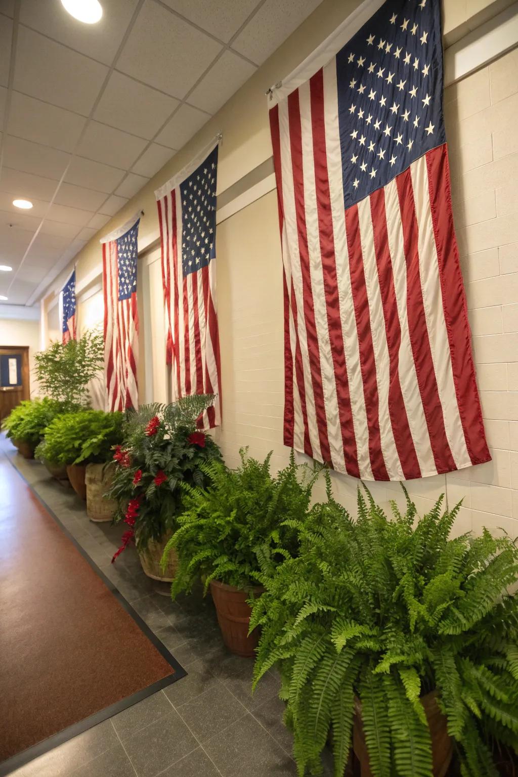 Flags paired alongside ferns deliver a revitalizing and vibrant style.