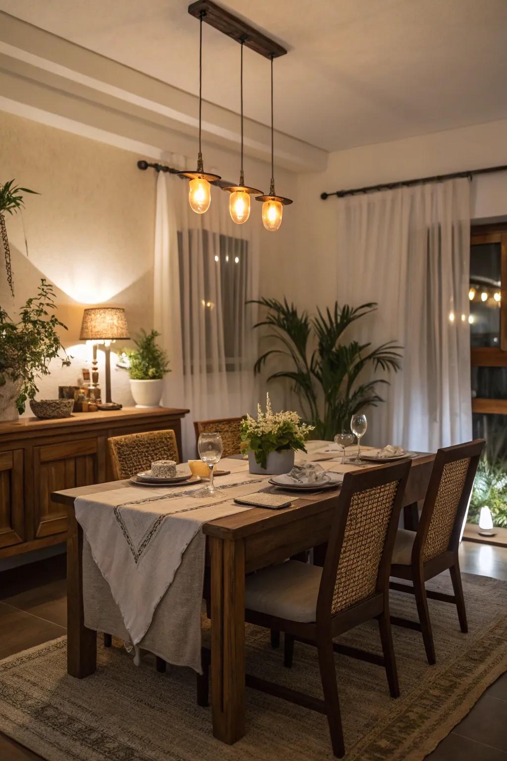 A dining area with controllable lights for a private atmosphere.