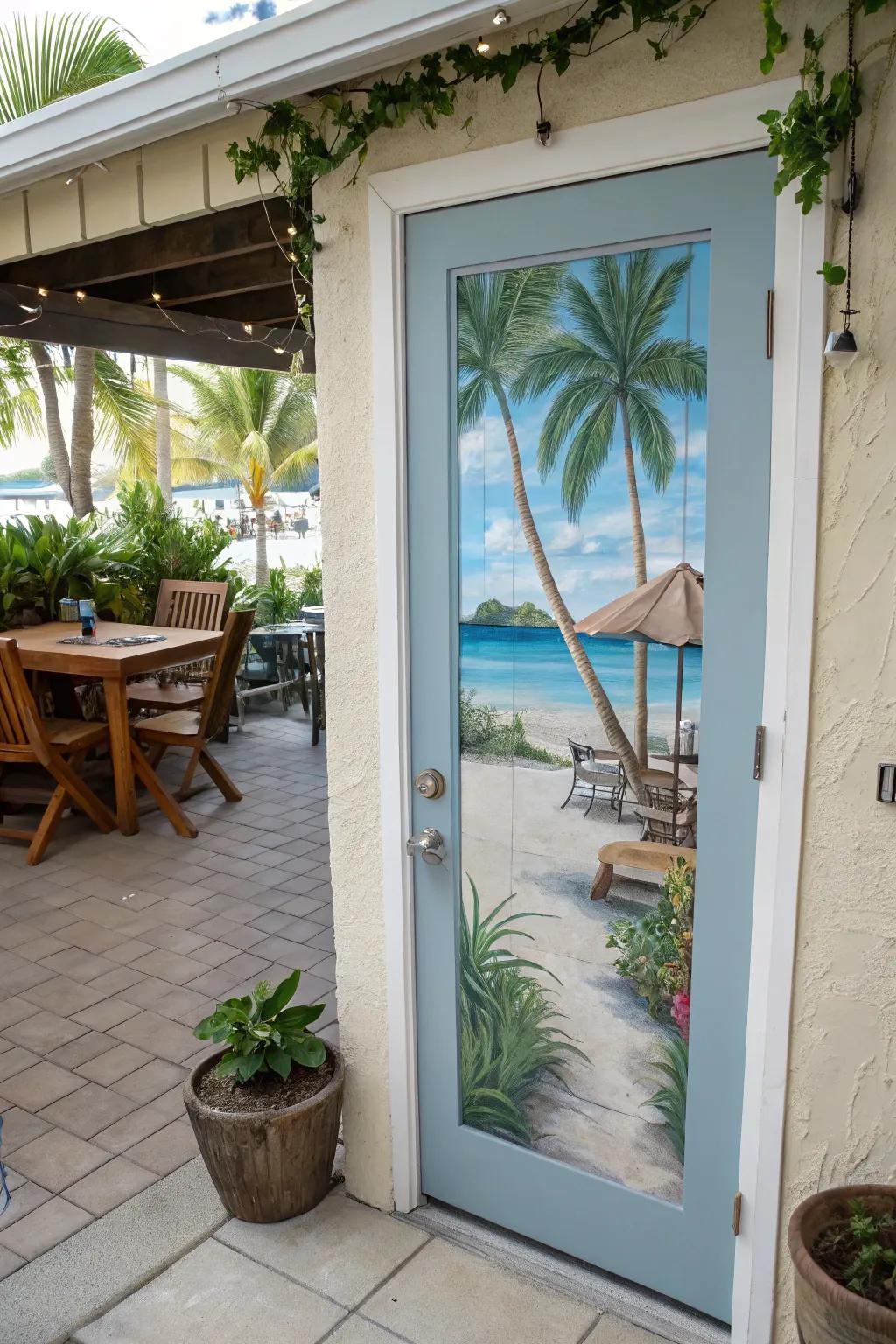 A spontaneous mural door inviting you to a coastal retreat.
