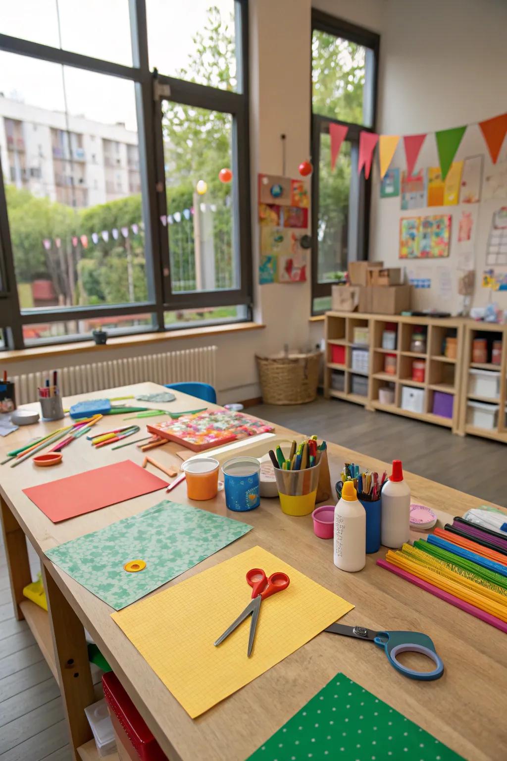 A craft table creates space for fun experimentation.