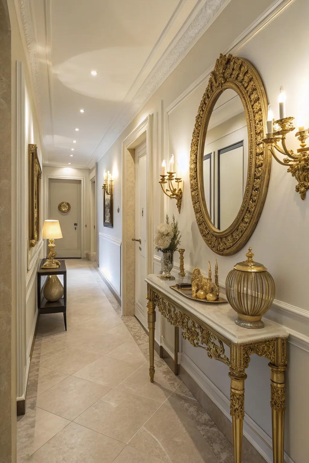 Gilded accents introduce warmth and opulence subtly.