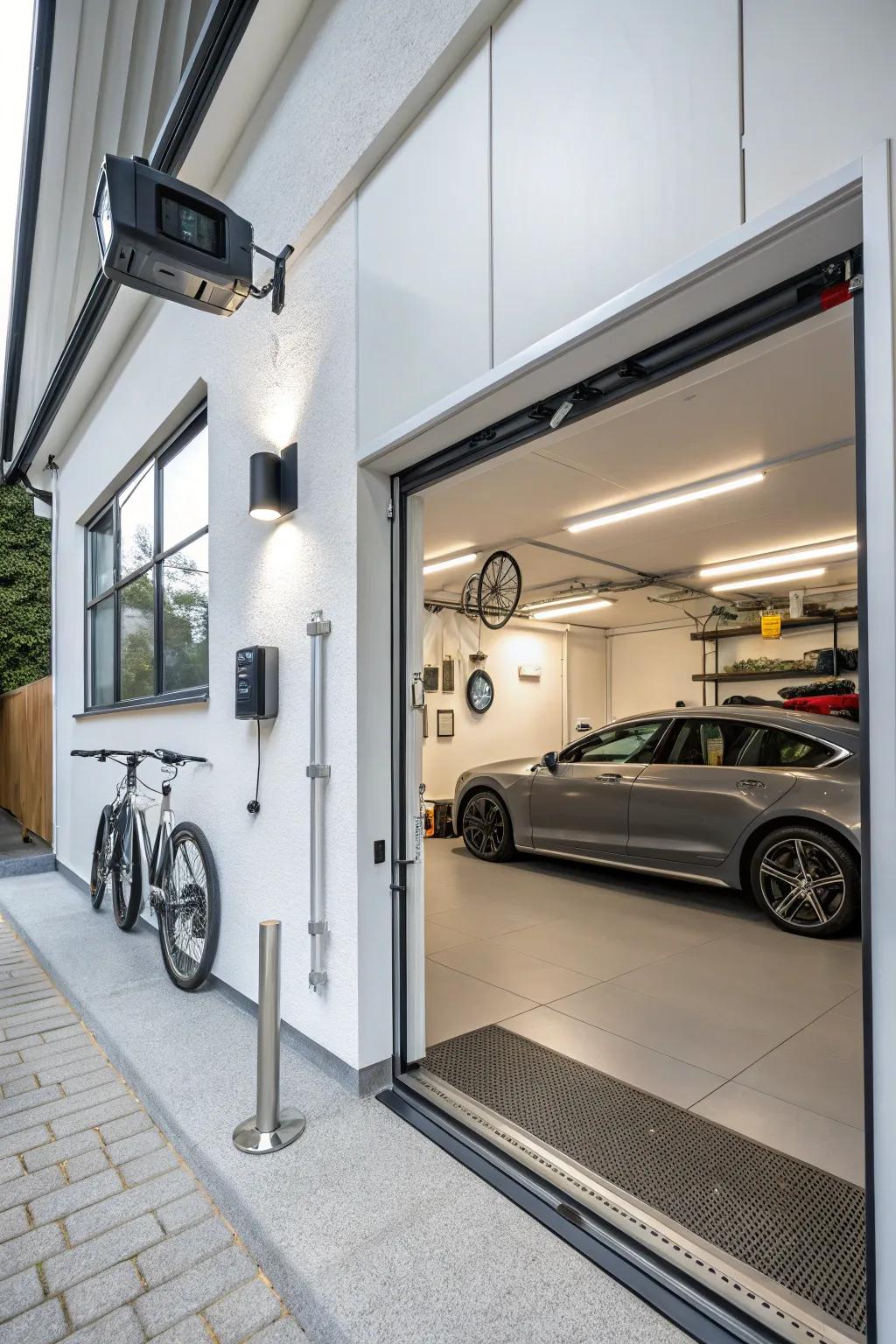 A high-tech garage equipped with the latest smart technology.