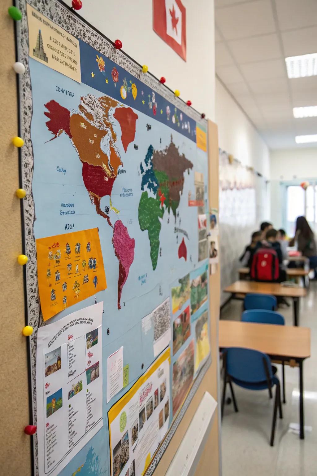 A world map-themed board that encourages exploration.