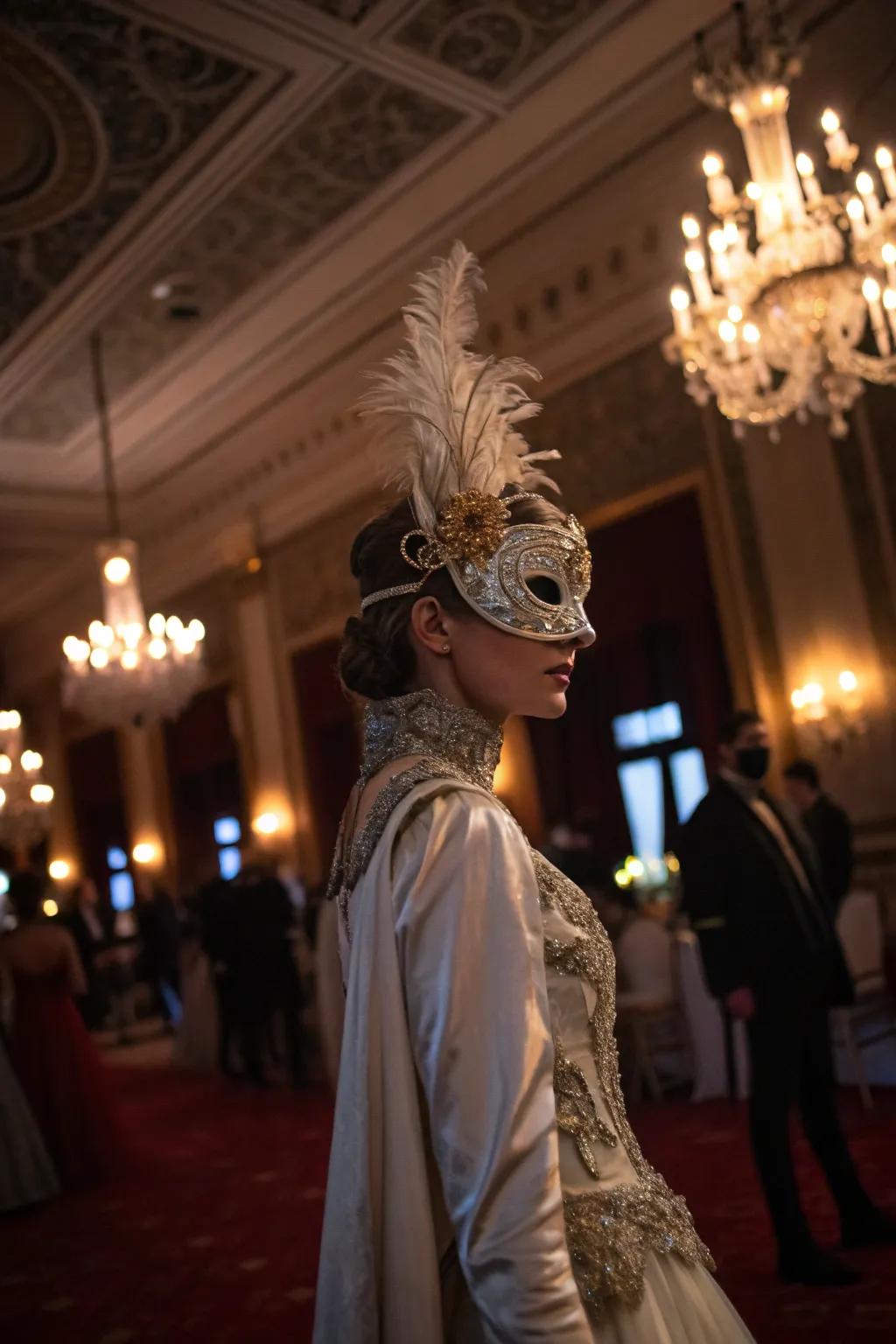 With an enigmatic masquerade outfit, add intrigue.
