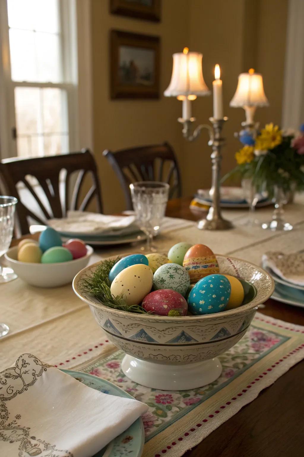 An elegant Easter egg display perfect for any home.
