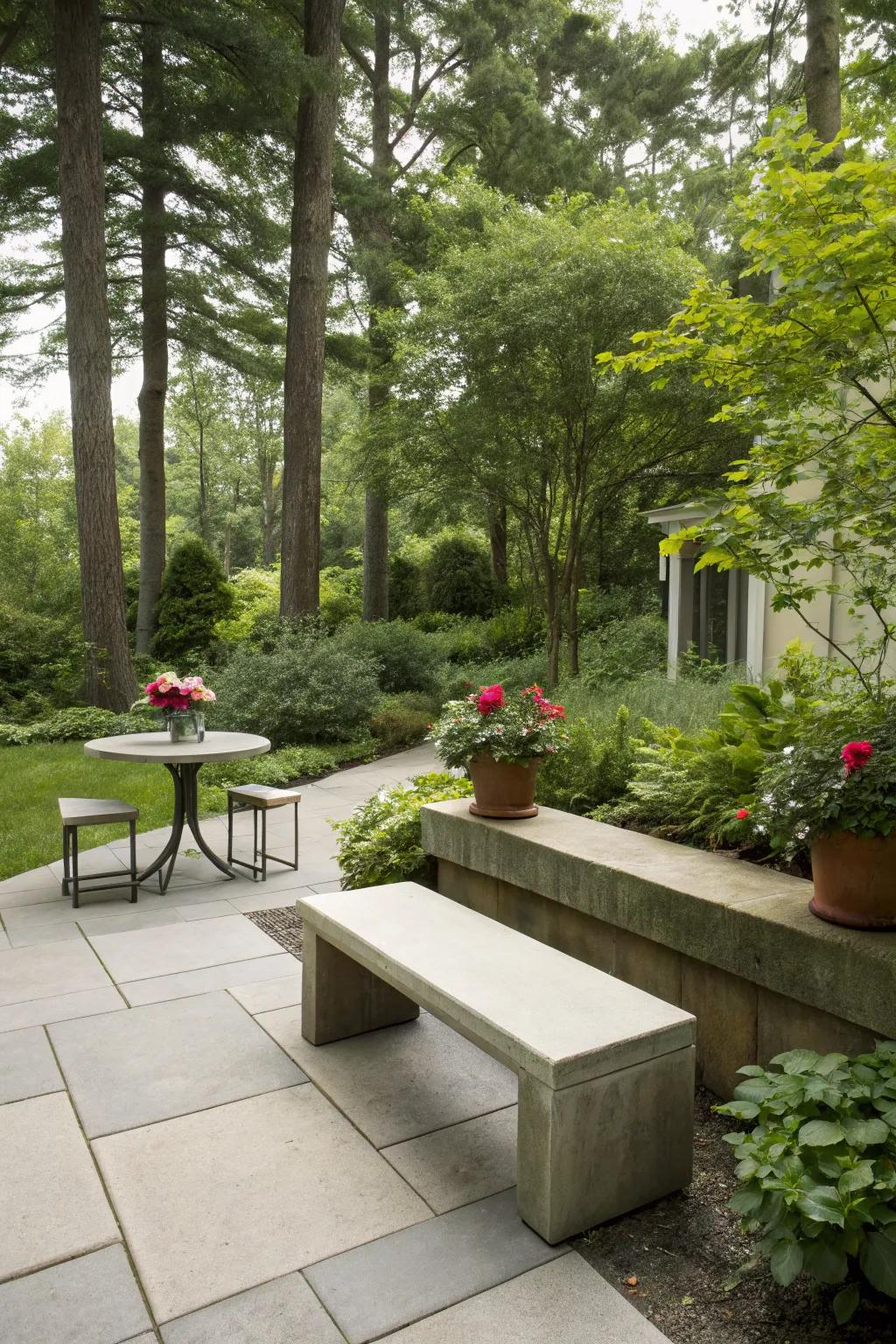 Concrete benches offer strong and stylish seating choices.