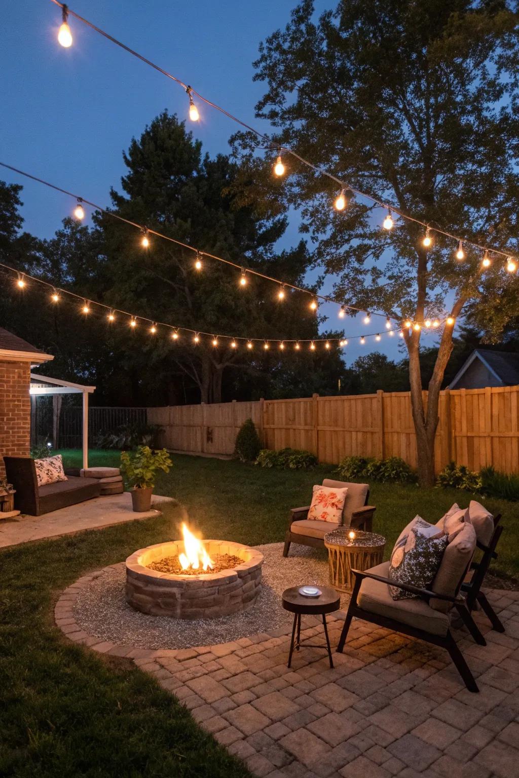 Fairy lights set a magical mood for your fire feature space.