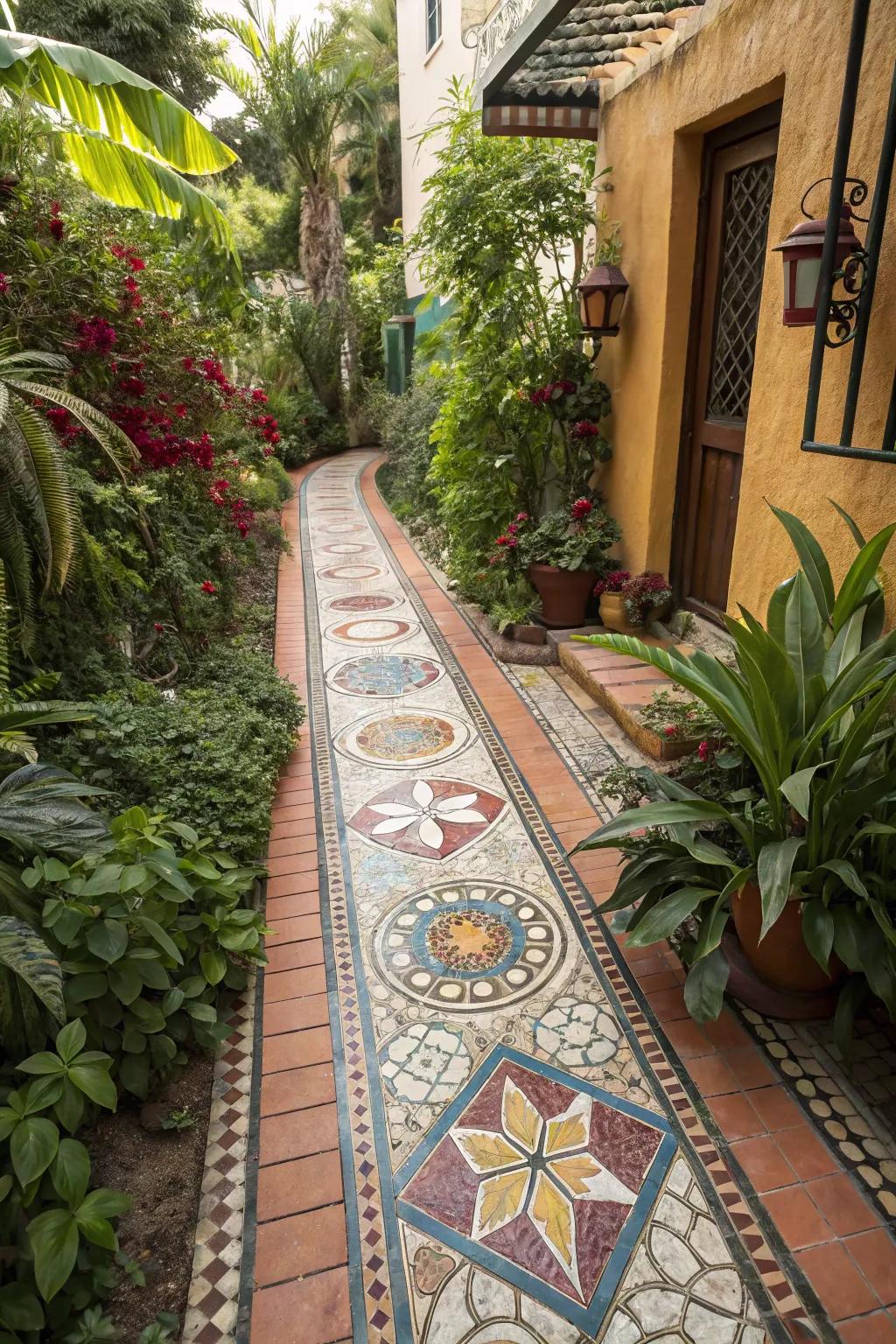 A decorated path introduces color and creativity to backyard paths.