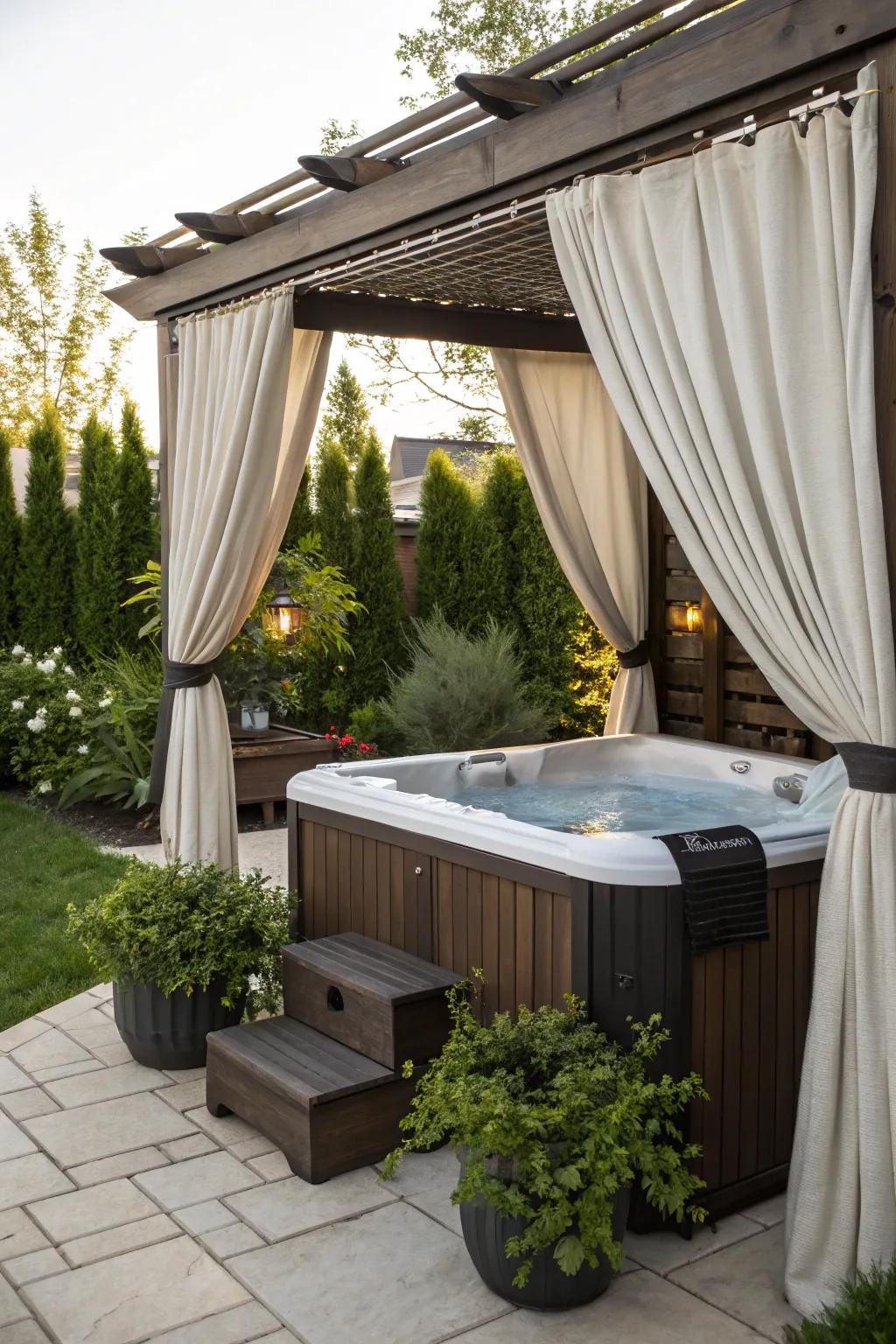 A gazebo adds both shade and a chic appearance to your spa tub.