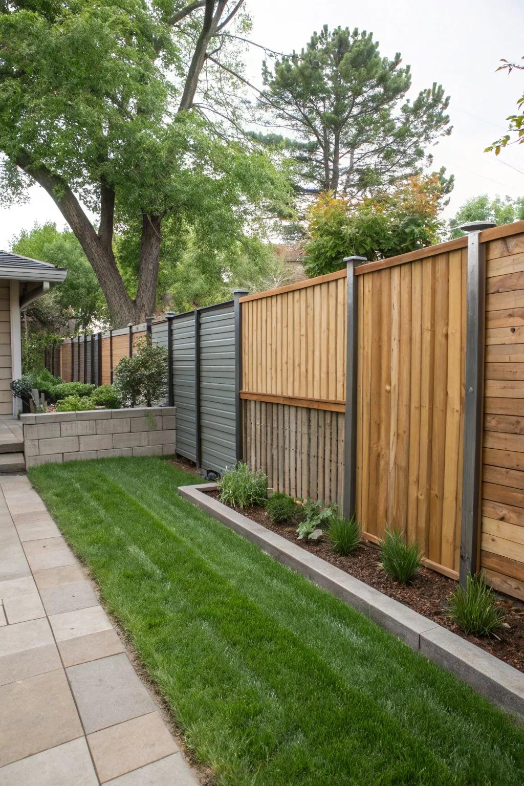 A mix of materials makes a stylish privacy wall.