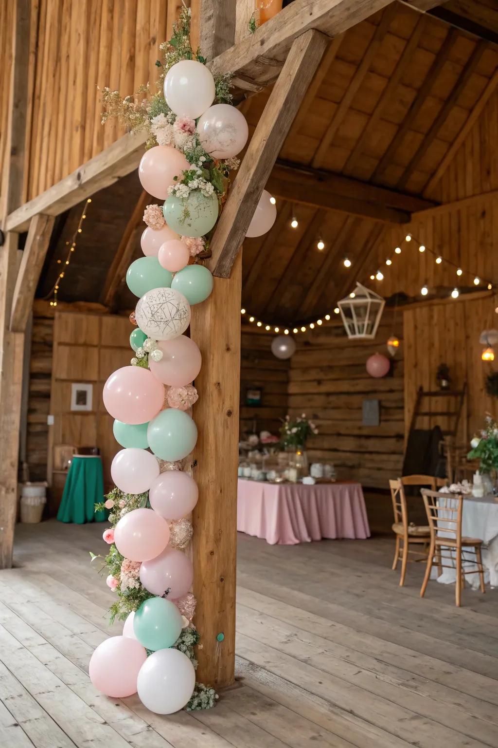Rustic balloon garland for a charming atmosphere.