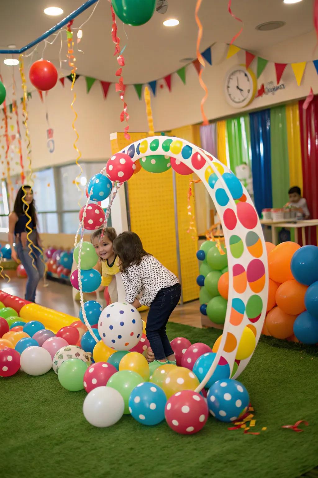 Spots add a fun and playful element to balloon hoops.
