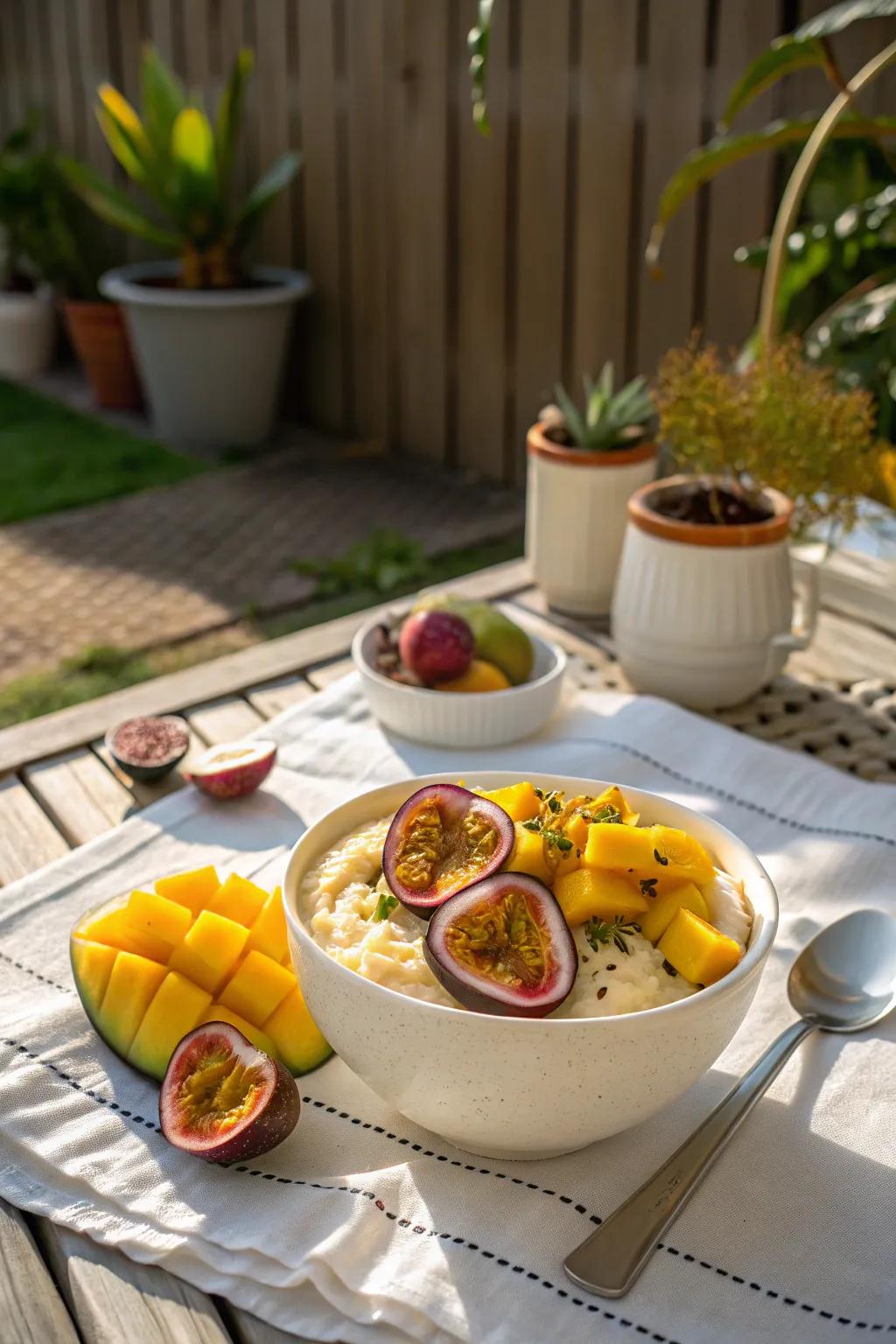 A tropical twist with mango and passionfruit brings a vibrant taste.