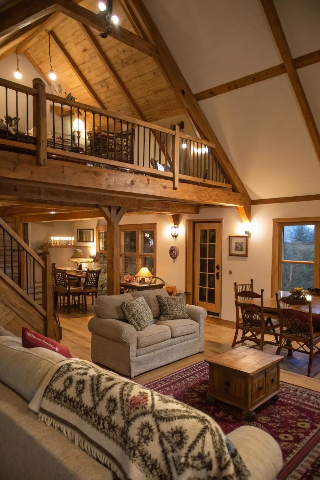 A functional loft space overlooking the main living area.