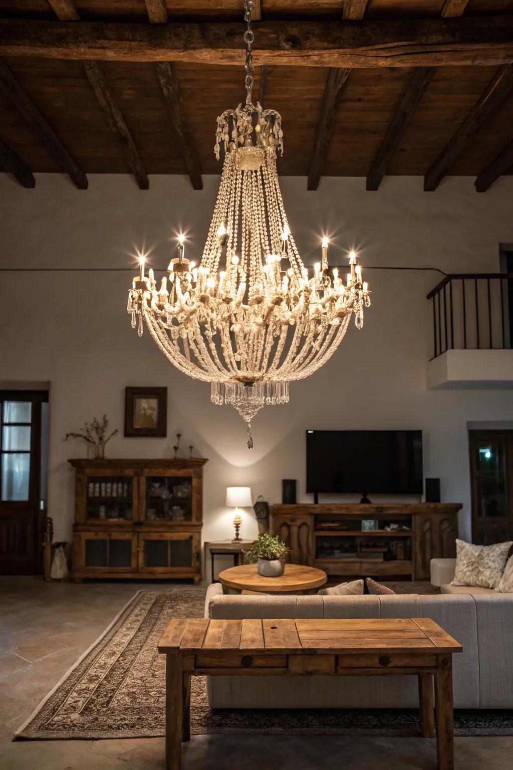 A touch of glamour adds elegance to rustic settings