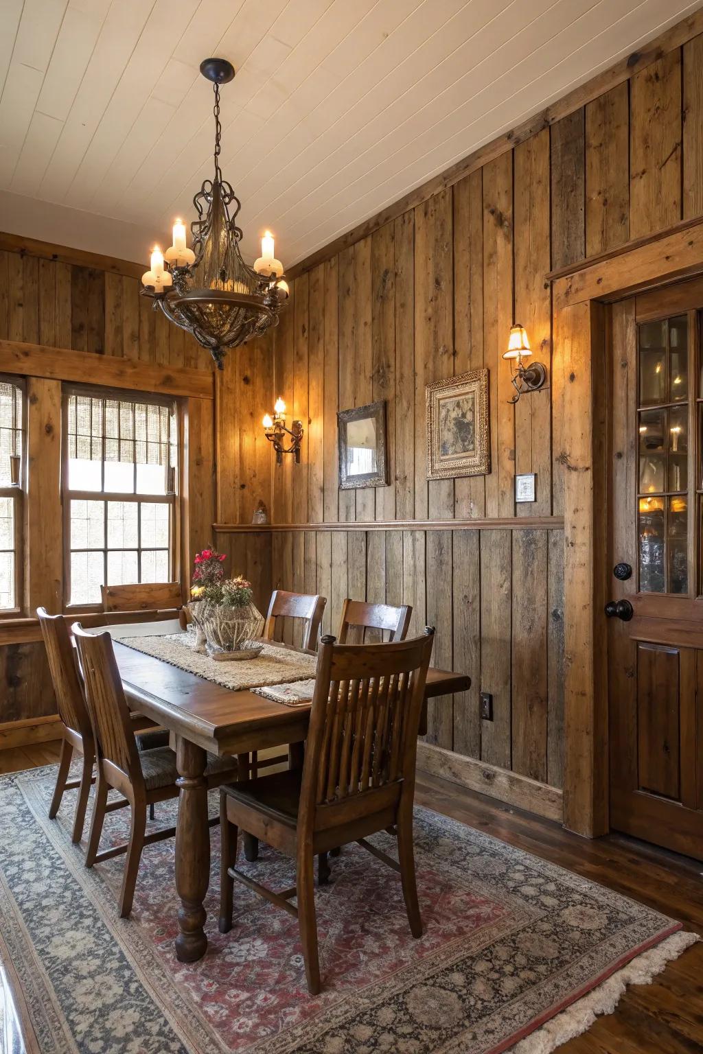 Add a country variation to wainscoting with barn wood.