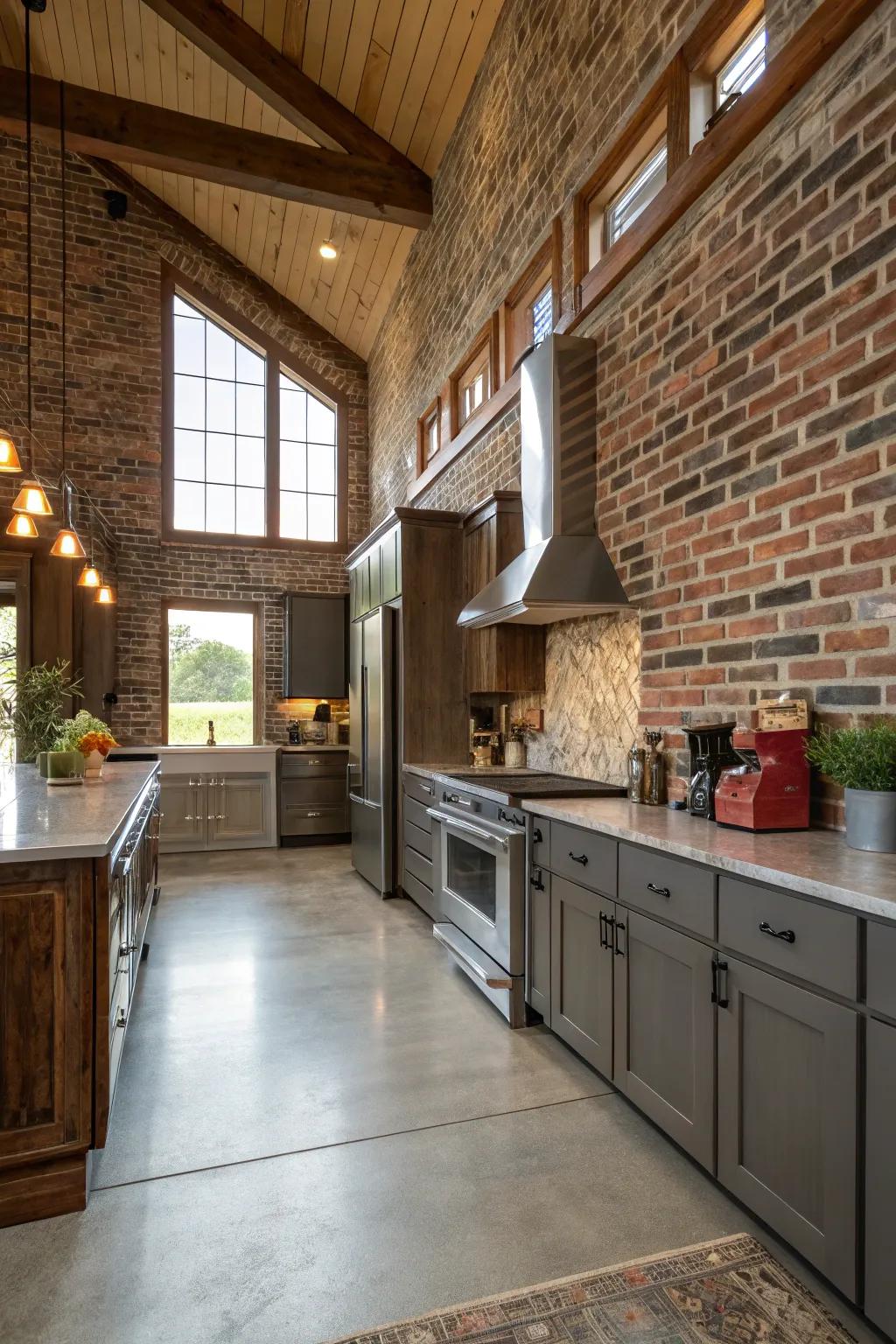Stone backsplash adds texture and warmth to the kitchen.