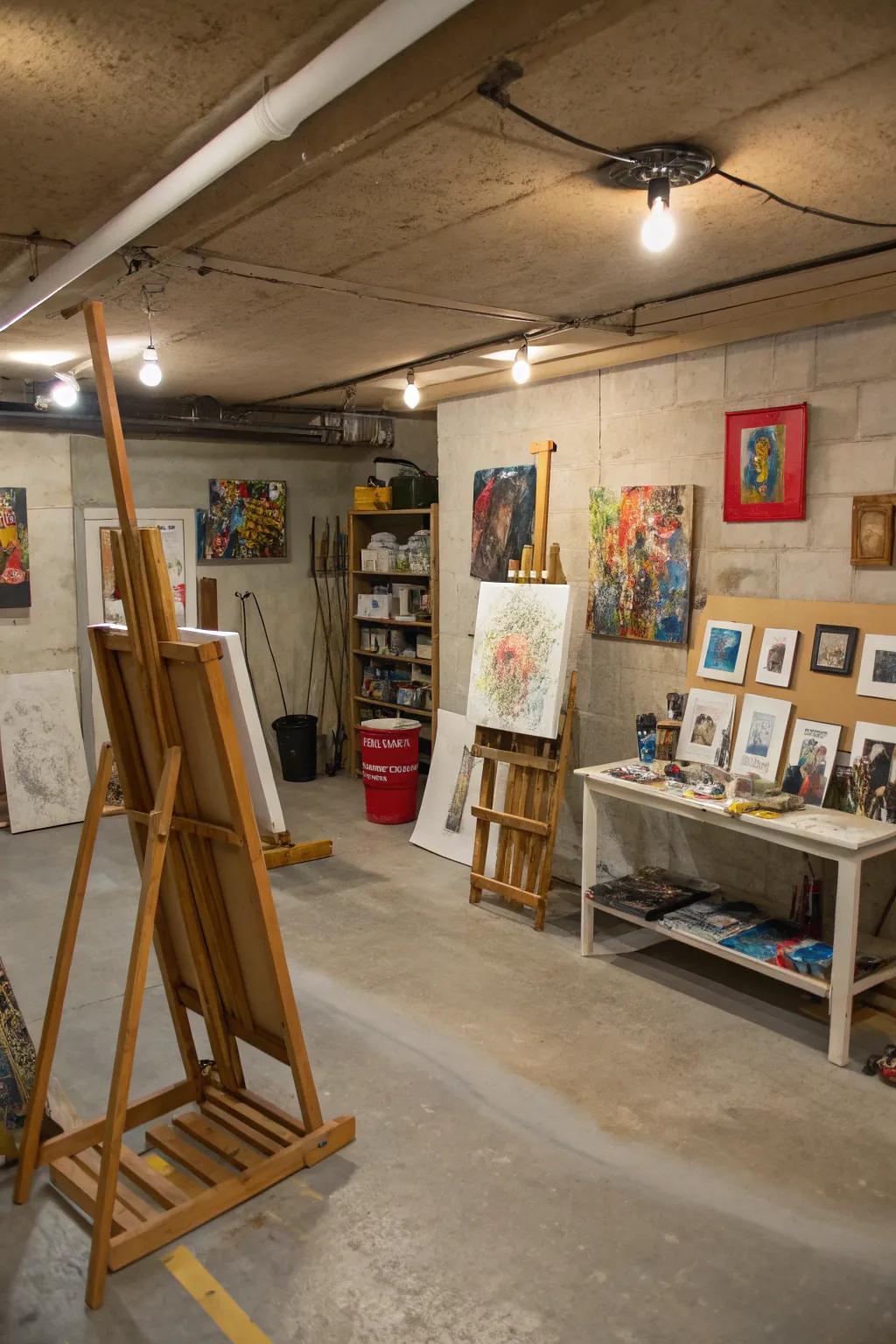 Concrete floors in an art studio provide a durable and inspiring workspace.