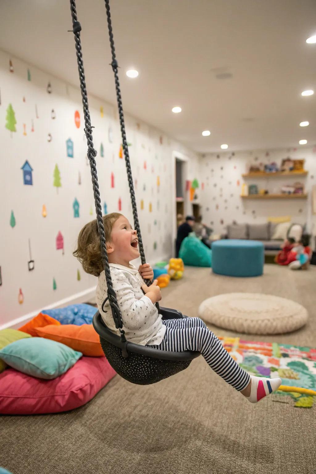 Indoor swings add an element of fun and relaxation to the playroom.