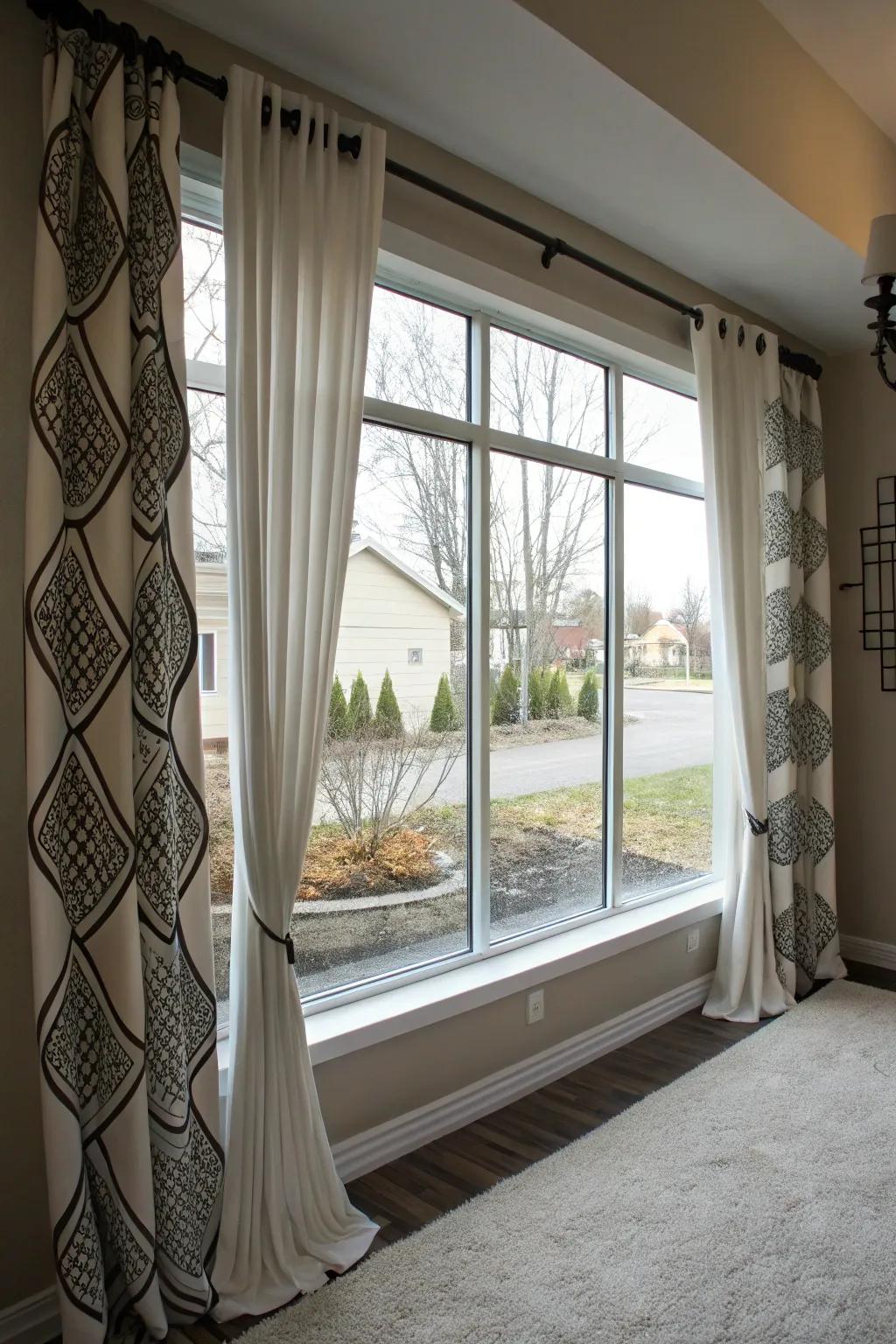Non-symmetrical drapes add a modern, artistic touch.
