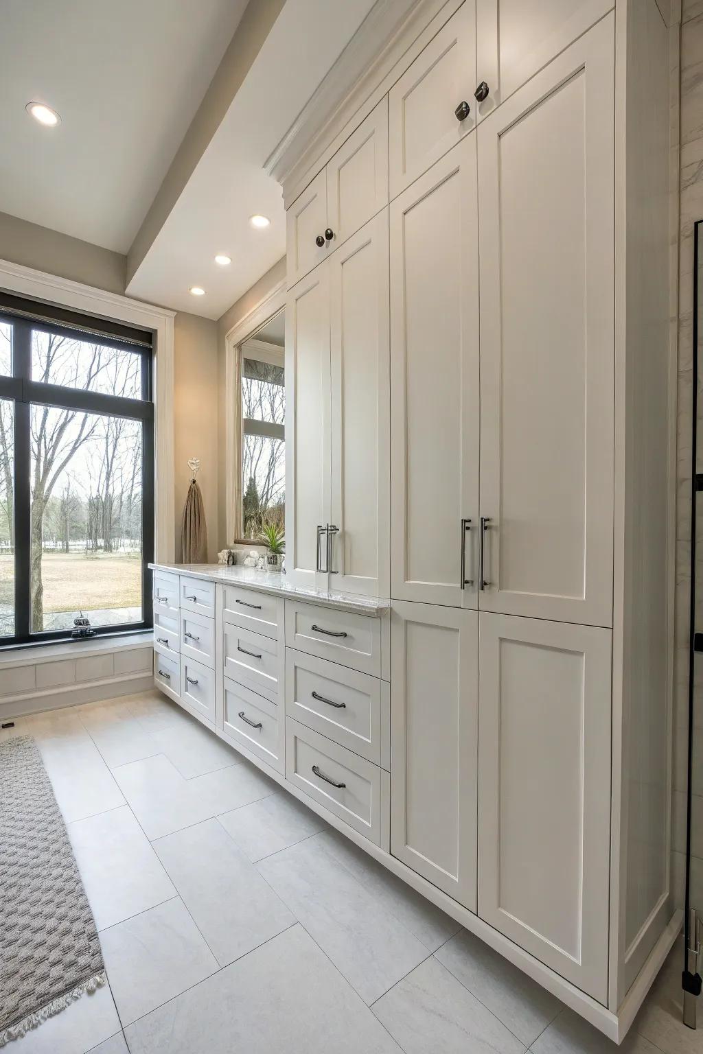Full-height shelves maximize storage in compact spaces.