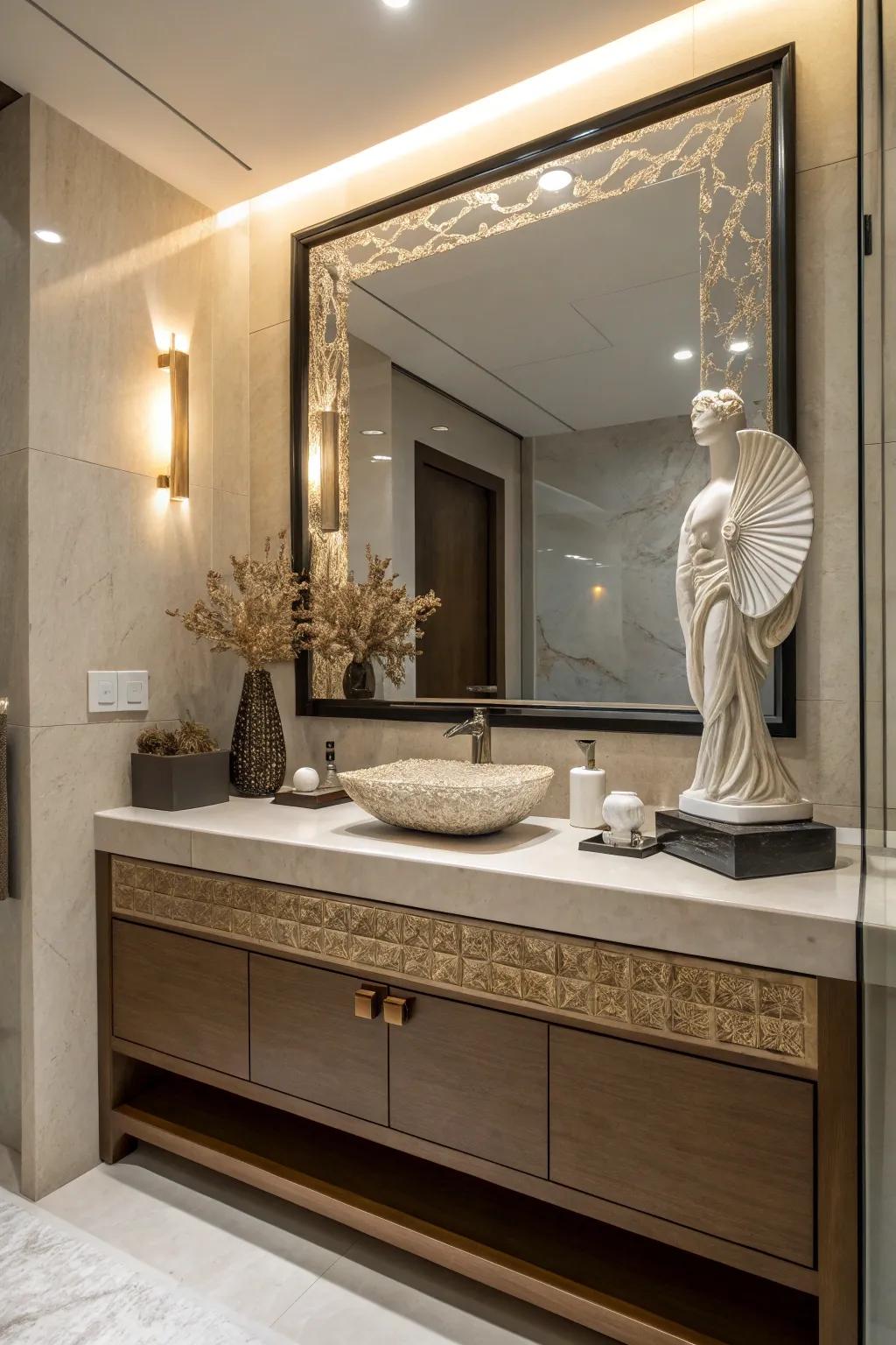 A sculptural element adds artistic flair.
