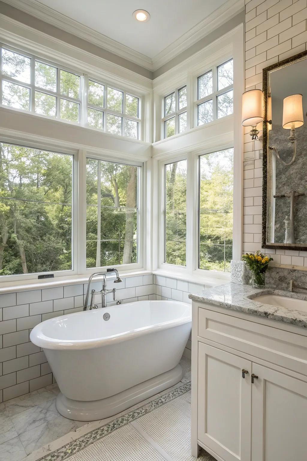 Curved windows delivering traditional sophistication to the bathroom.