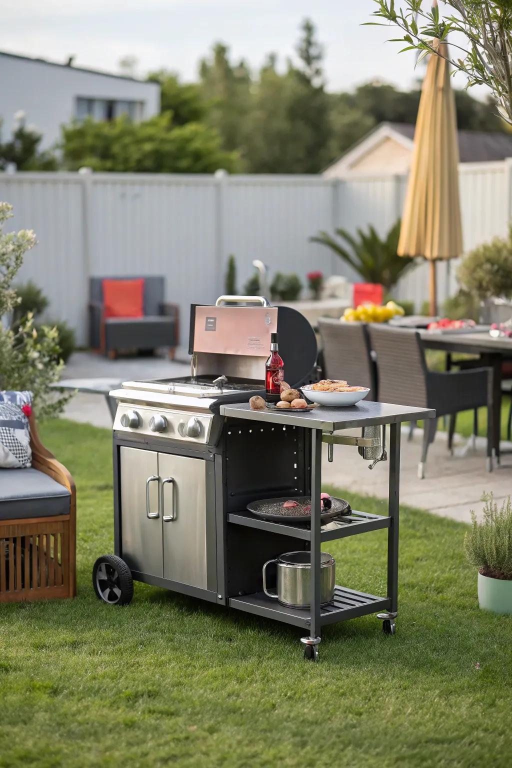 Enjoy flexibility in your outdoor space with a movable BBQ island.