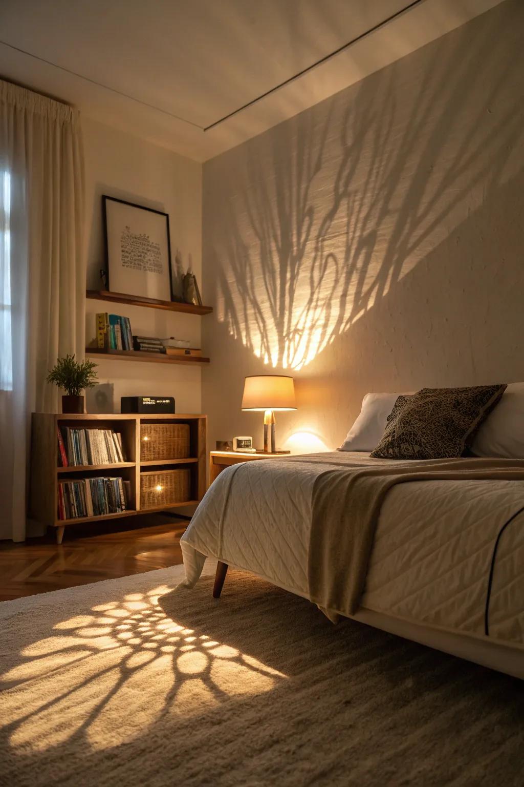 Under-bed lighting yields a dreamy glow.