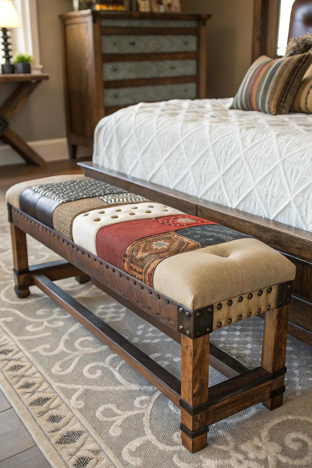 Eclectic benches mix styles for a unique, personalized touch.