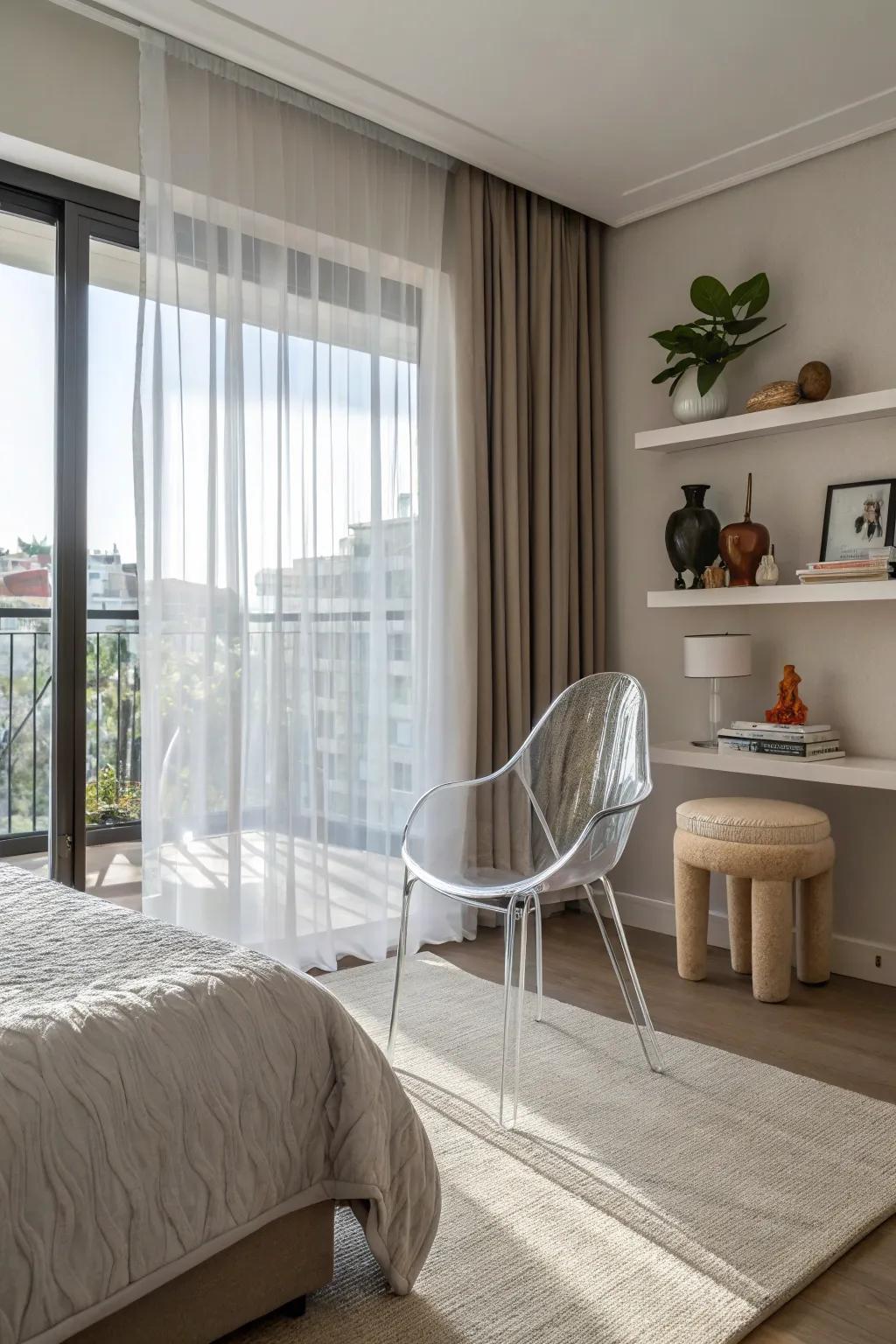 Transparent chairs bring a futuristic touch and open feel to a space.