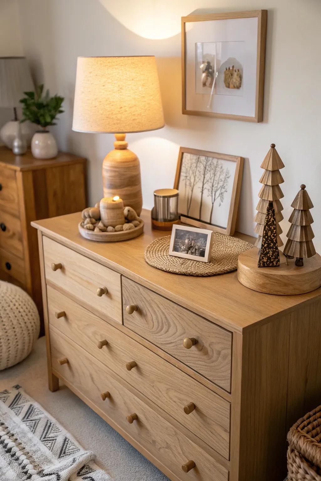 Wooden elements add warmth and classic charm.