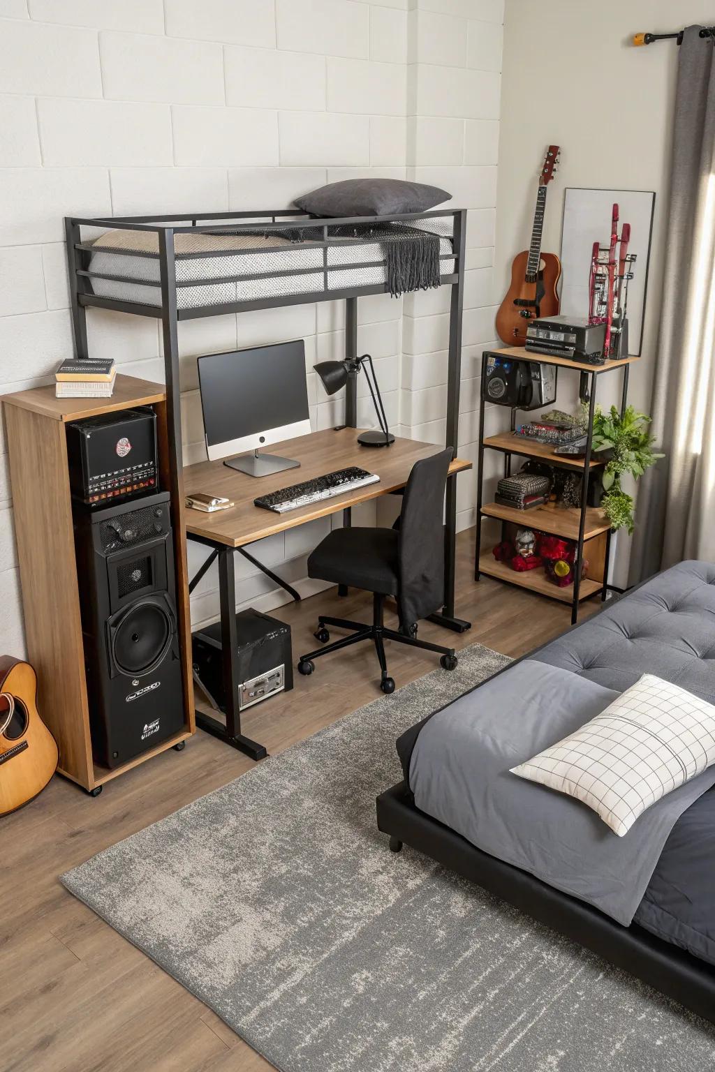 Modular furniture offers adaptability in a music space.
