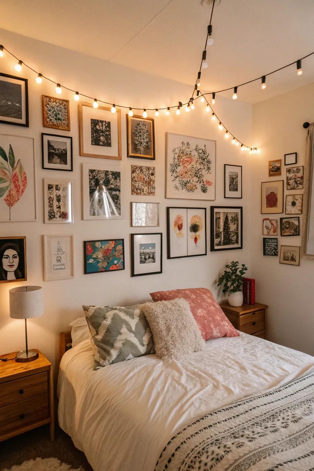Gallery walls present a dynamic and personal touch.