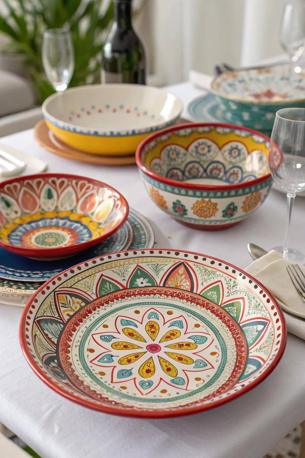 Hand-painted ceramics are both functional and artistic, suitable for any dinner table.