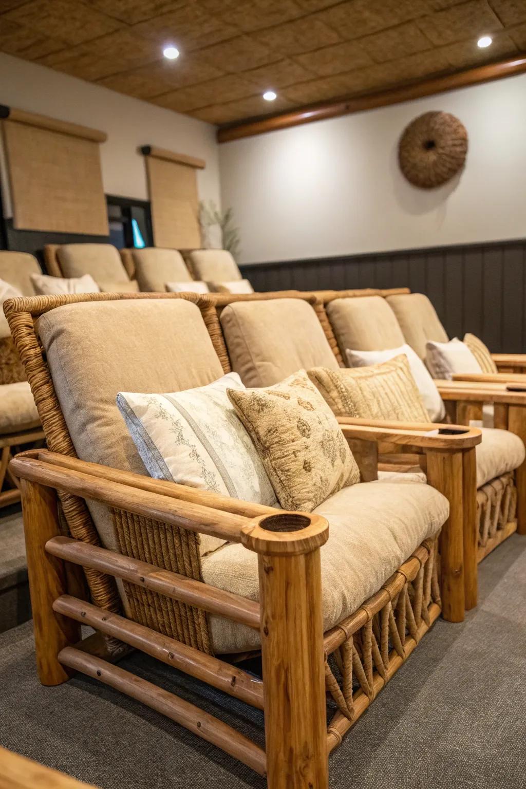 Eco-friendly materials creating a sustainable and stylish theater environment.