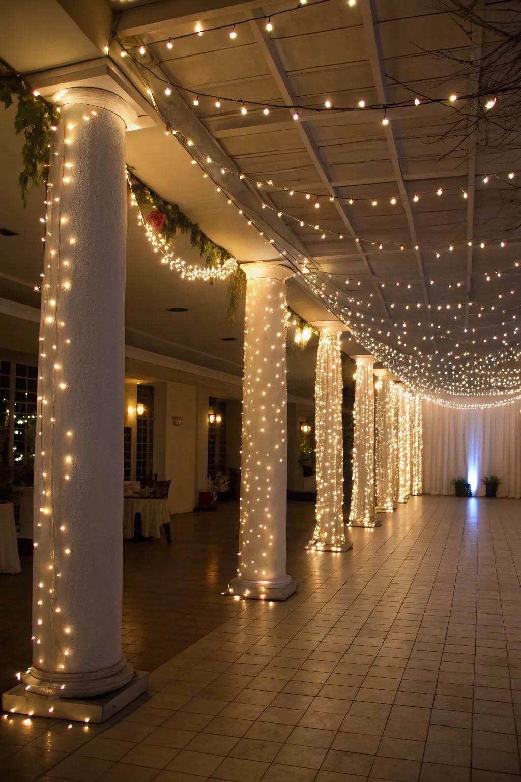 Twinkle lights create a magical and shimmering atmosphere.