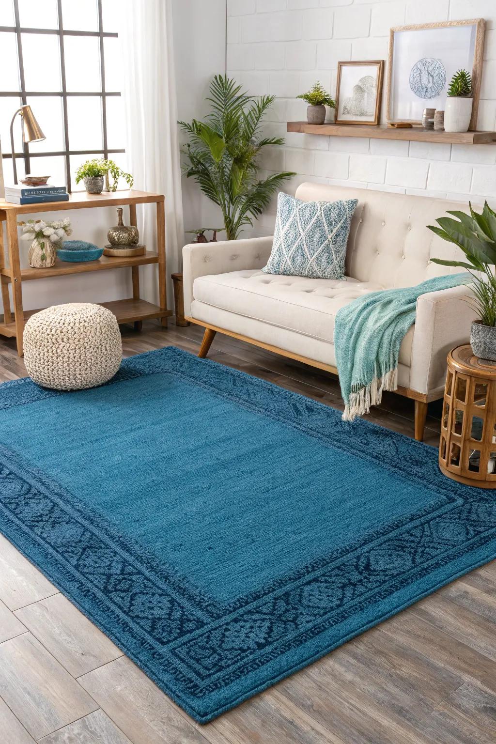 Azure accent carpets include color and assist specify spaces inside your space.