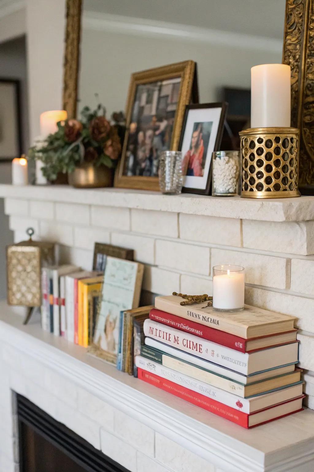 Personal collections add a unique flair to book arrangements.