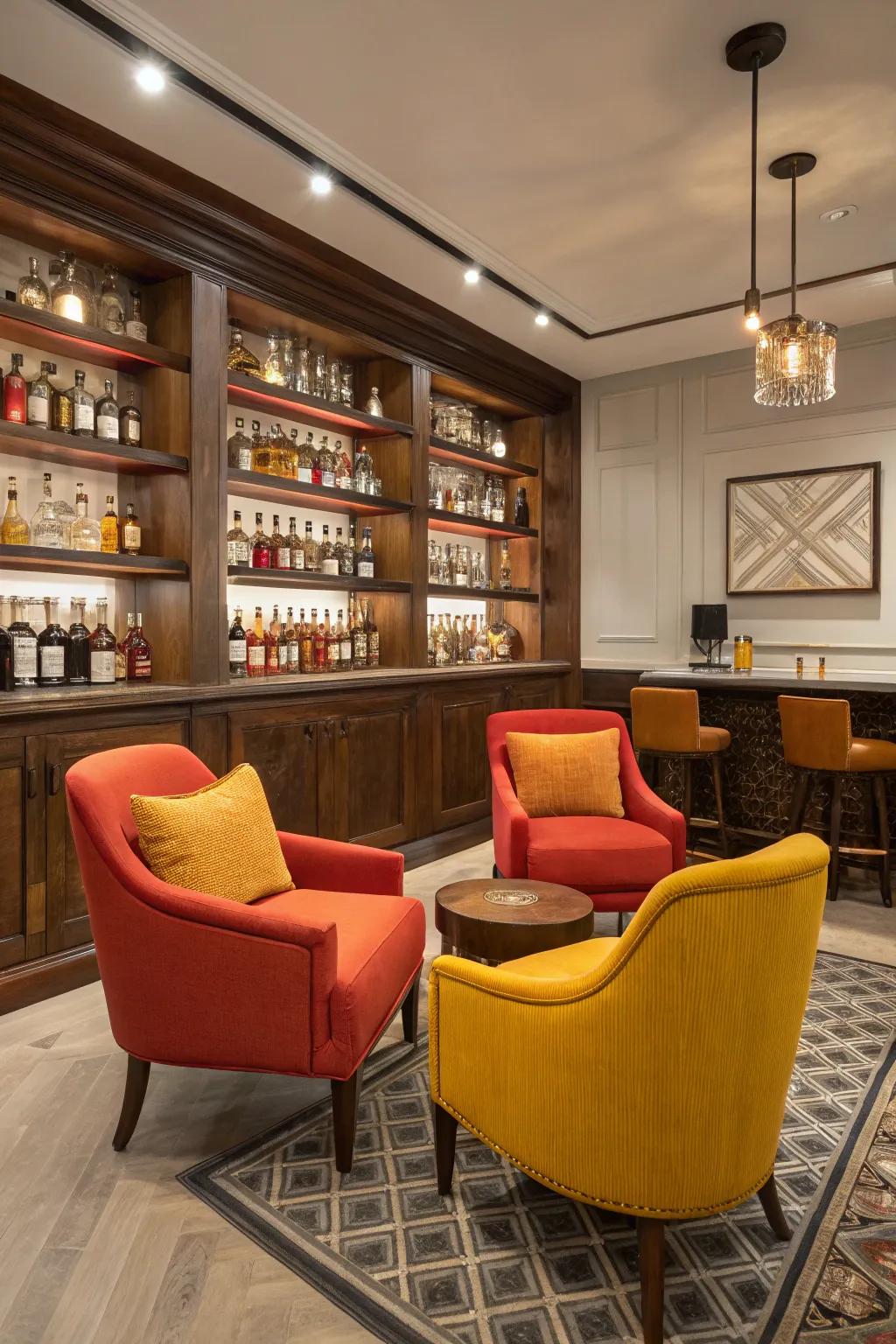 Feature chairs add a burst of color to your spirit lounge.
