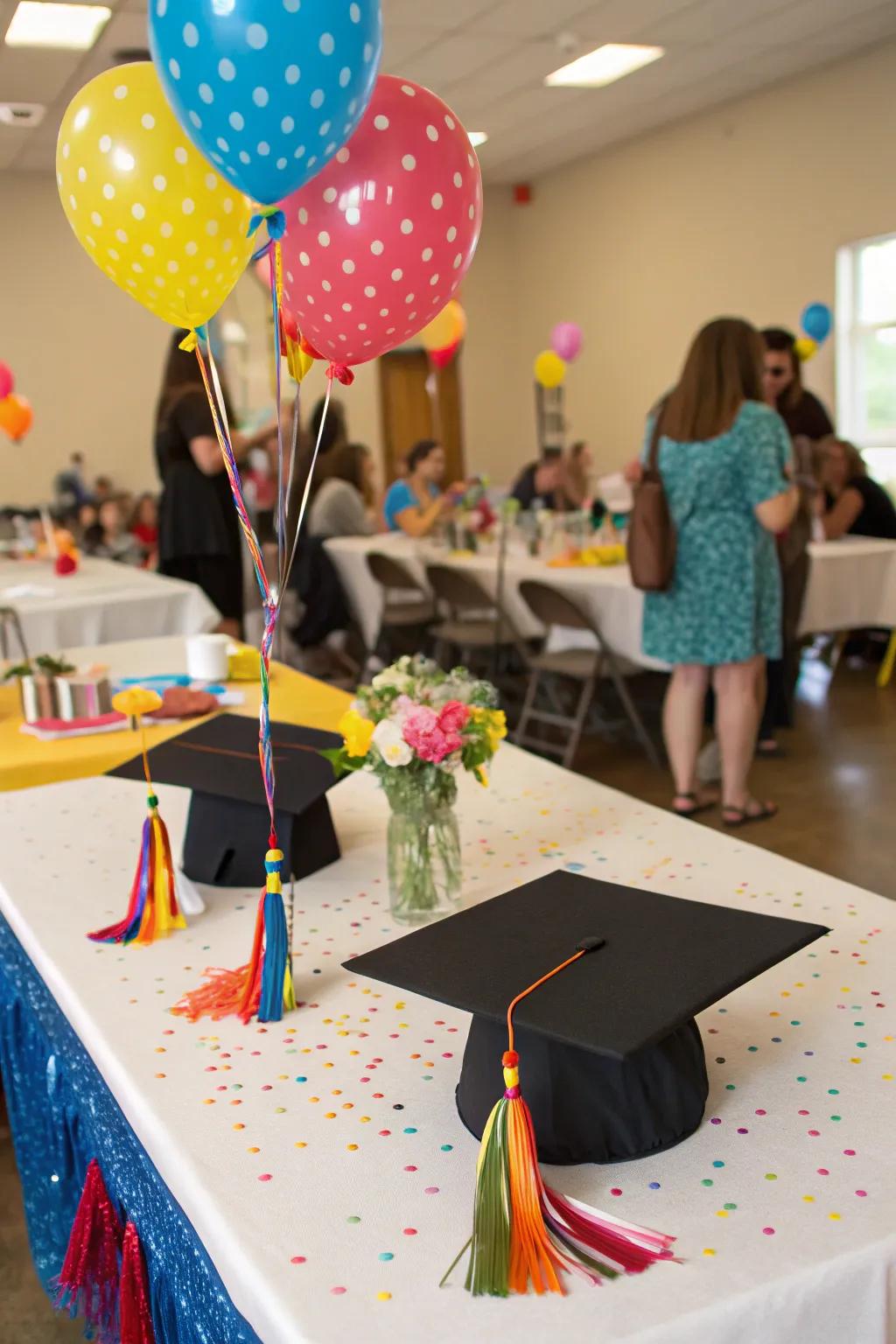 Elevate the design using graduation lid centerpieces.